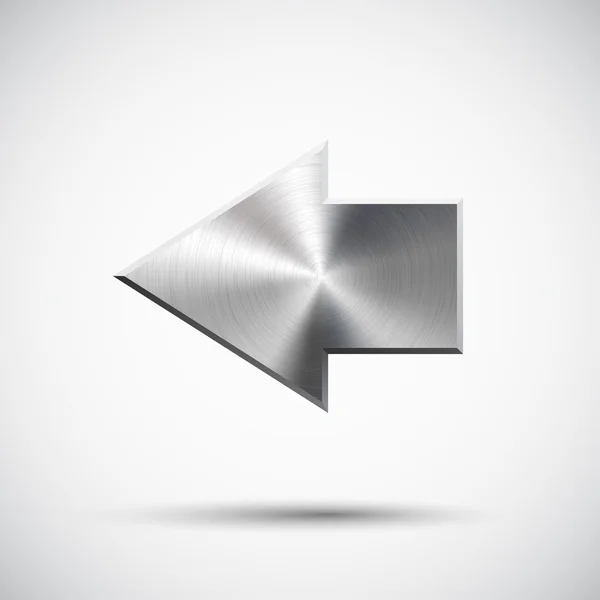 Flèche gauche avec texture métallique, fond clair et ombre — Image vectorielle