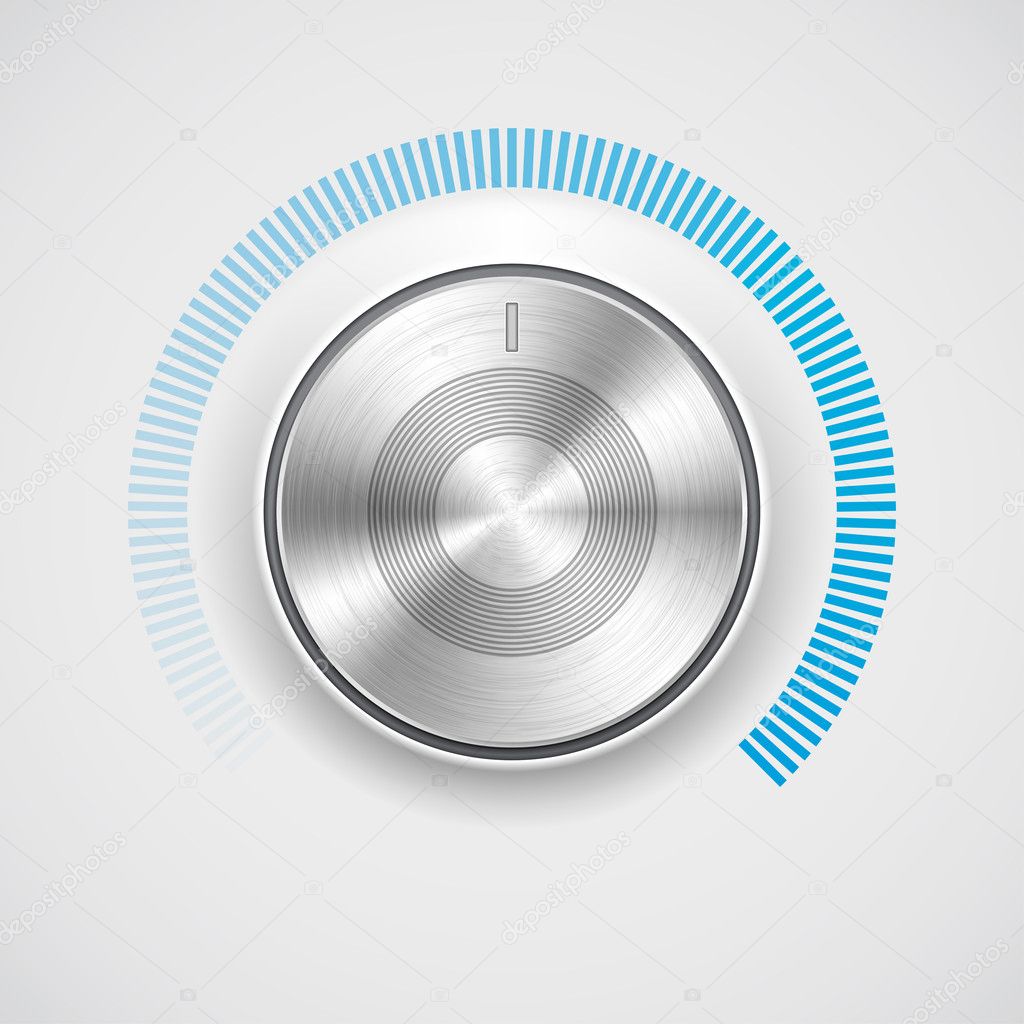 Volume button (music knob) with metal texture (chrome) and scale