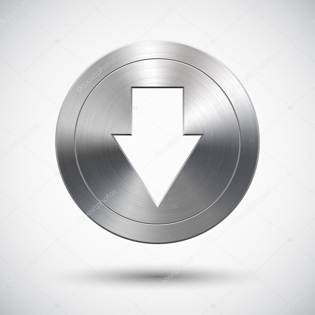 Button with metal (chrome) texture and down arrow sign