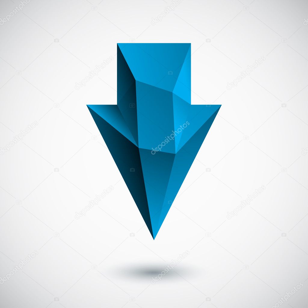 3d cyan (blue) down arrow with shadow and light background