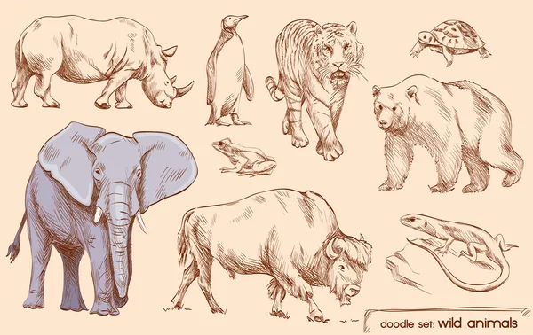 Набір Doodle: дикі тварини Стоковий вектор