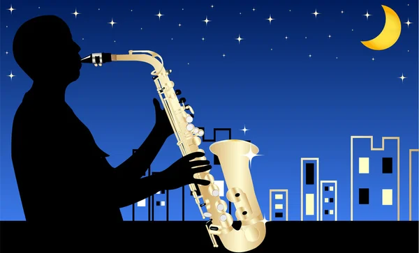Σιλουέτα της τζαζ μουσικός από τη νύχτα — Διανυσματικό Αρχείο