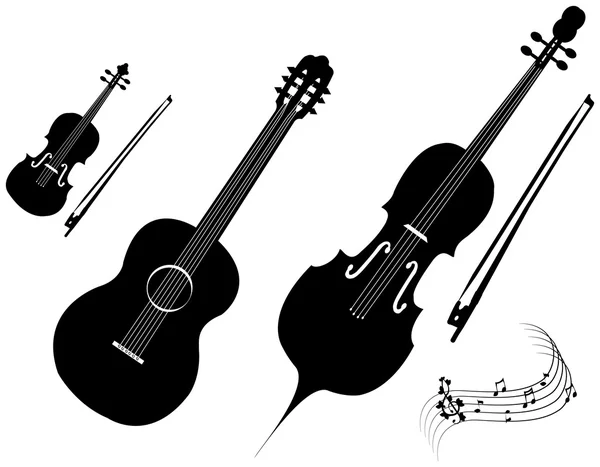 Силуэты музыкальных инструментов — стоковый вектор