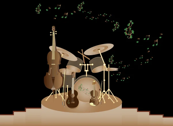 Instruments de musique sur scène — Image vectorielle