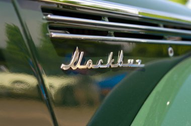 PAAREN IM GLIEN, GERMANY - MAY 26: The emblem of the Soviet post-war car Moskvitch 400, 