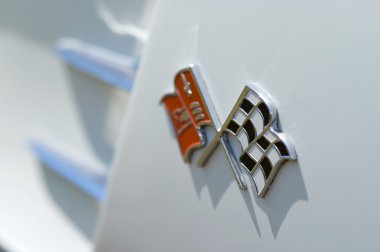PAAREN IM GLIEN, GERMANY - MAY 26: The emblem Chevrolet Corvette, 