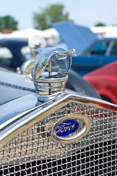 stock image PAAREN IM GLIEN, GERMANY - MAY 26: The emblem the car Ford, flying duck, 