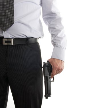 Man in suit with gun in his hand clipart