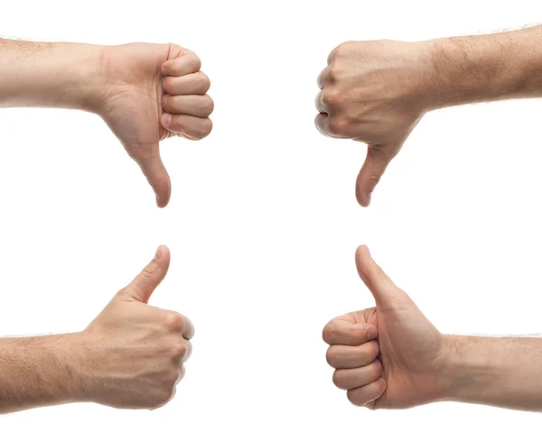 Vorder- und Rückseite männliche Hände, die Daumen nach oben und unten zeigen — Stockfoto