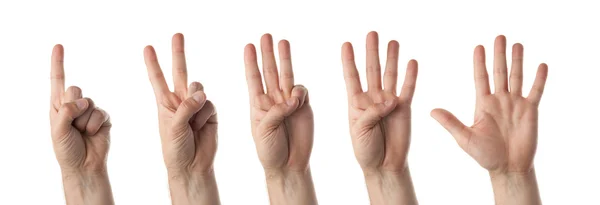 Manliga händer räknar isolerade på vit — Stockfoto