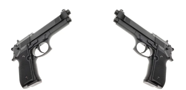 Dos pistolas negras semiautomáticas aisladas sobre fondo blanco —  Fotos de Stock