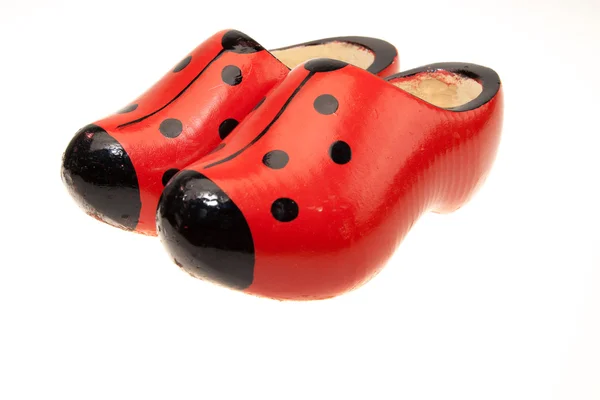 stock image Red wooden shoes with black dots