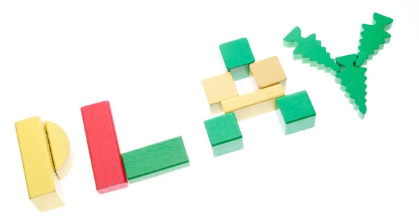 A palavra jogo escrito em blocos de construção de madeira coloridos — Fotografia de Stock