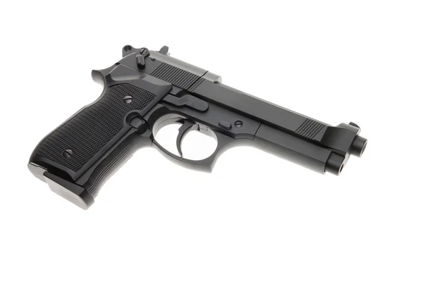 Pistola semi automatica nera isolata su sfondo bianco — Foto Stock
