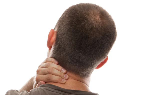 Vista posteriore di un uomo con dolore al collo — Foto Stock