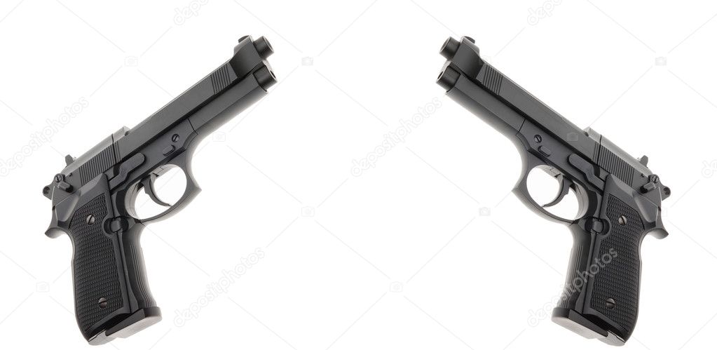 Two Black semi automatic handgun isolated on white background