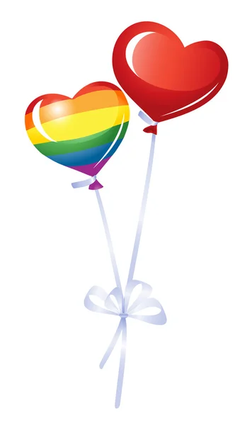 Due palloncini cuore, cuore arcobaleno — Vettoriale Stock