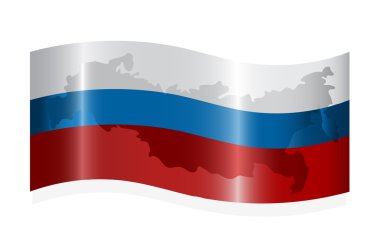 Waving russian flag with map of the Russian Federation. Vector-I clipart