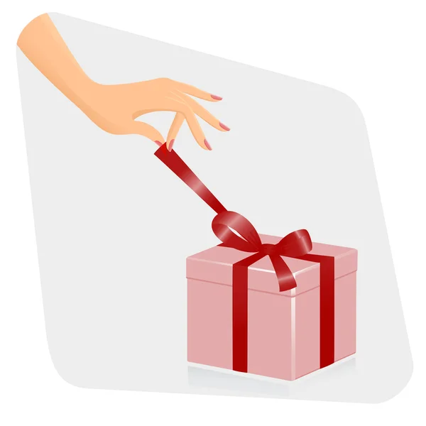 Vrouwelijke hand openiing geschenk. vectorillustratie — Stockvector