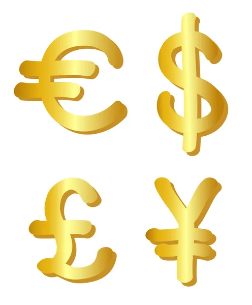 Euro, dollaro, sterlina e yen simboli. Illustrazione vettoriale — Vettoriale Stock