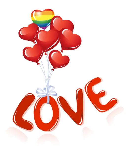 Любовное послание с воздушными шарами сердца — стоковый вектор
