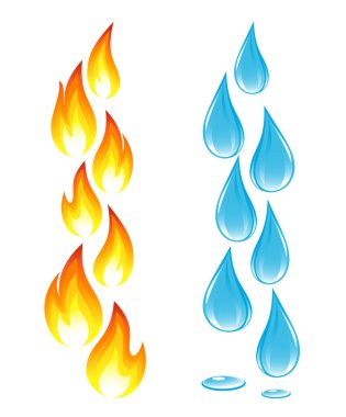 Collection of fire icons and water drops clipart