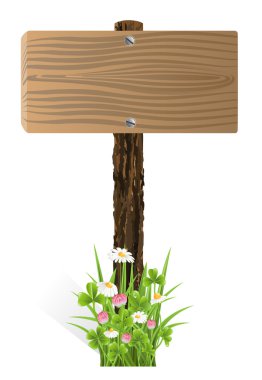 Blank wooden sign board with grass clipart