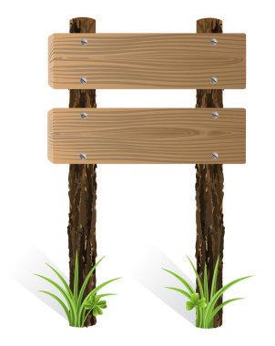 Blank wooden sign board with grass clipart