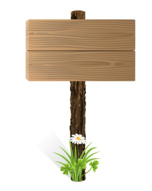 Blank wooden sign board with grass clipart