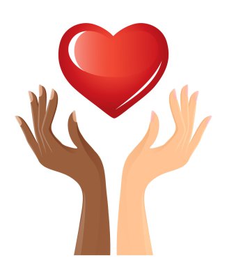 Black and white hands with heart clipart