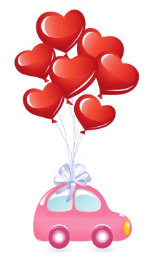 The Valentine's car with heart-balloons clipart