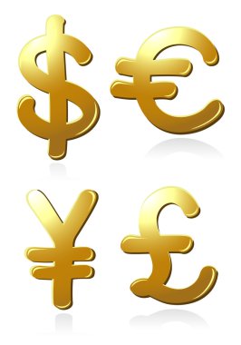 Euro, dolar, kilo ve yen sembolleri
