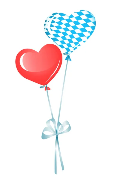 Dos globos de corazón, rojo y en colores bavarianos — Vector de stock