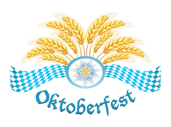 Oktoberfest-Design mit Edelweiß und Weizenähren — Stockvektor