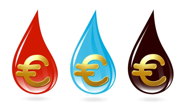 Set of drops with euro sign — Stock Vector