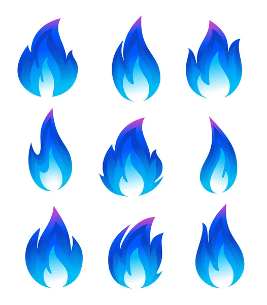 Collection of blue fire icons — Stock Vector