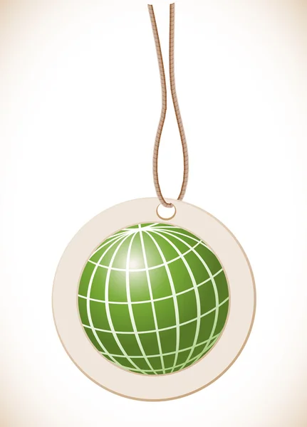 Зеленый глобус, этикетка с шнуром — стоковый вектор