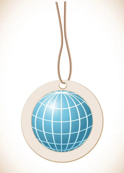 Blue globe, Label with cord — Stock Vector