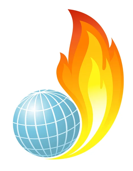 Globe abstrait avec flammes de feu — Image vectorielle