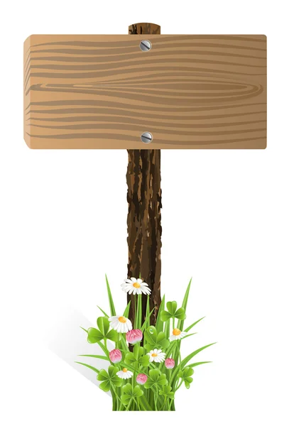 Panneau en bois blanc avec herbe — Image vectorielle