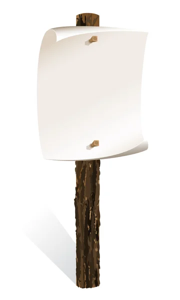 Sinal de madeira em branco com papel embrulhado — Vetor de Stock