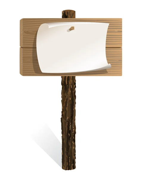 Sinal de madeira em branco com papel embrulhado — Vetor de Stock