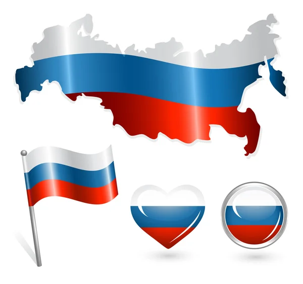 stock vector Set of Russia map, flag and buttons