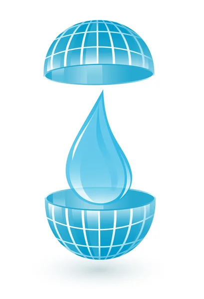 Blauwe wereldbol met waterdruppel — Stockvector