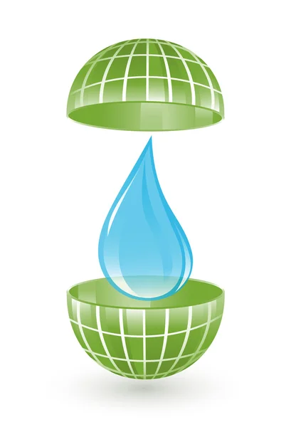 Green globe with water drop — Stock Vector