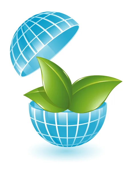 Blue globe with plant — Stock Vector