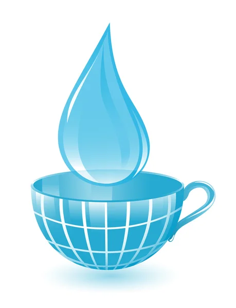 Drop and cup as blue globe — Stock Vector