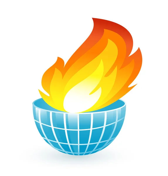Globo azul abstrato com chamas de fogo — Vetor de Stock