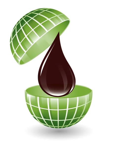 Zielony kula ziemska z kroplą oleju — Wektor stockowy
