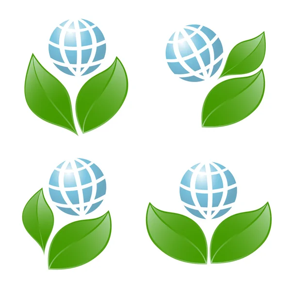 Simboli del globo con la pianta — Vettoriale Stock